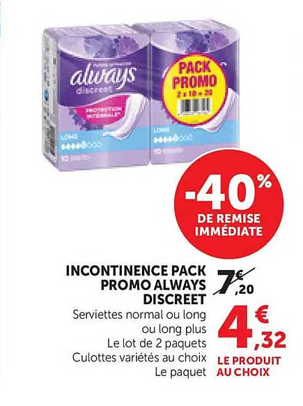 INCONTINENCE PACK PROMO ALWAYS DISCREET