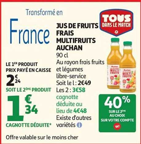 JUS DE FRUITS FRAIS MULTIFRUITS AUCHAN 90 cl
