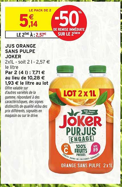 JUS ORANGE SANS PULPE JOKER