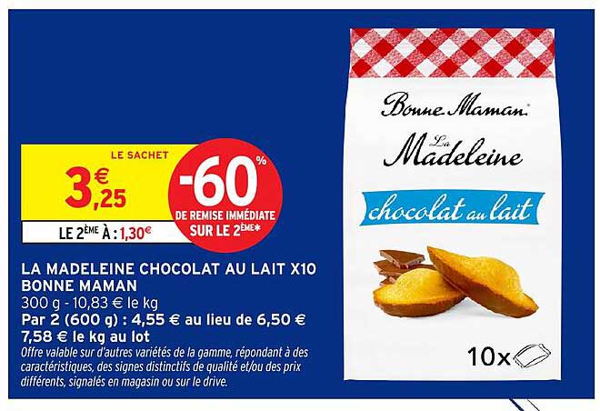LA MADELEINE CHOCOLAT AU LAIT X10 BONNE MAMAN