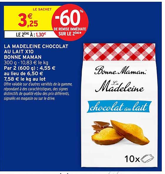 LA MADELEINE CHOCOLAT AU LAIT X10 BONNE MAMAN