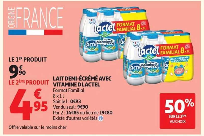 LAIT DEMI-ÉCRÉMÉ AVEC VITAMINE D LACTEL