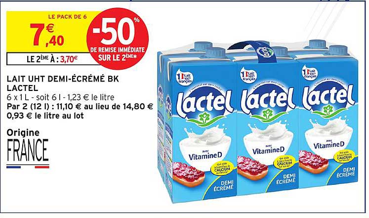 LAIT UHT DEMI-ÉCRÉMÉ BK LACTEL