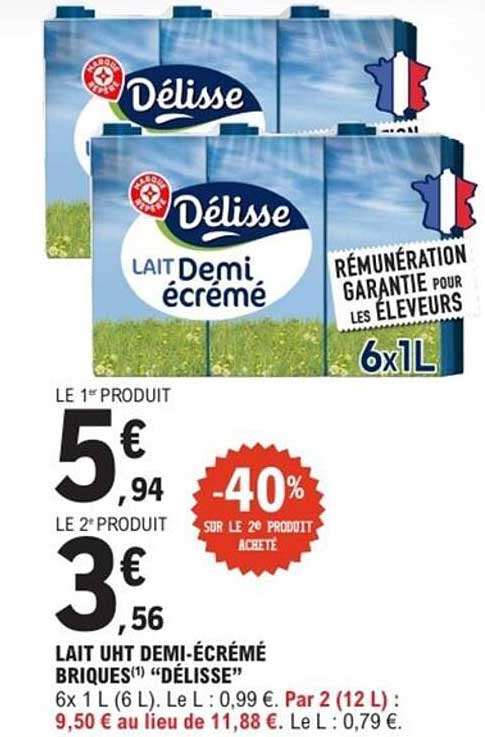 LAIT UHT DEMI-ÉCRÉMÉ BRIQUES(1) “DÉLISSE”