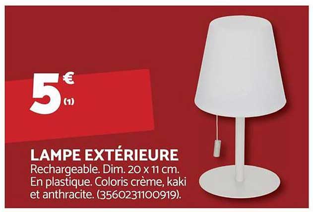 LAMPE EXTÉRIEURE Rechargeable. Dim. 20 x 11 cm. En plastique. Coloris crème, kaki et anthracite. (3560231100919).
