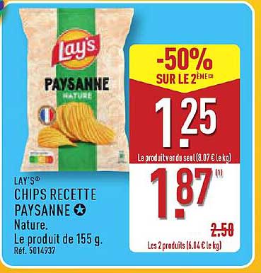 LAY'S CHIPS RECETTE PAYSANNE Nature. Le produit de 155 g. Ref. 5014937