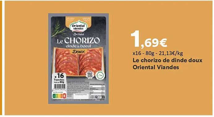 Le chorizo de dinde doux Oriental Viandes