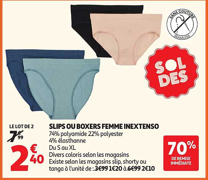 LE LOT DE 2 SLIPS OU BOXERS FEMME INEXTENSO