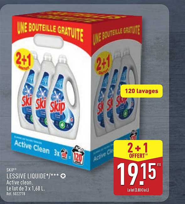 LESSIVE LIQUIDE* /**** Active clean. Le lot de 3 x 1,68 L.
