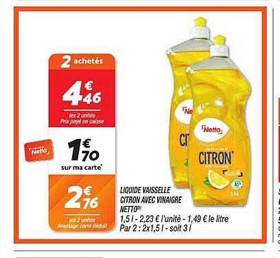 LIQUIDE VAISSELLE CITRON AVEC VINAIGRE NETTO