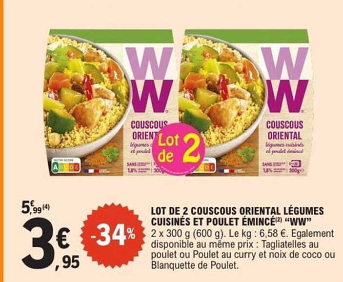 LOT DE 2 COUSCOUS ORIENTAL LÉGUMES CUISINÉS ET POULET ÉMINCÉ «WW»