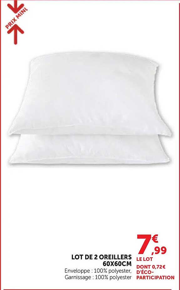 LOT DE 2 OREILLERS 60X60CM