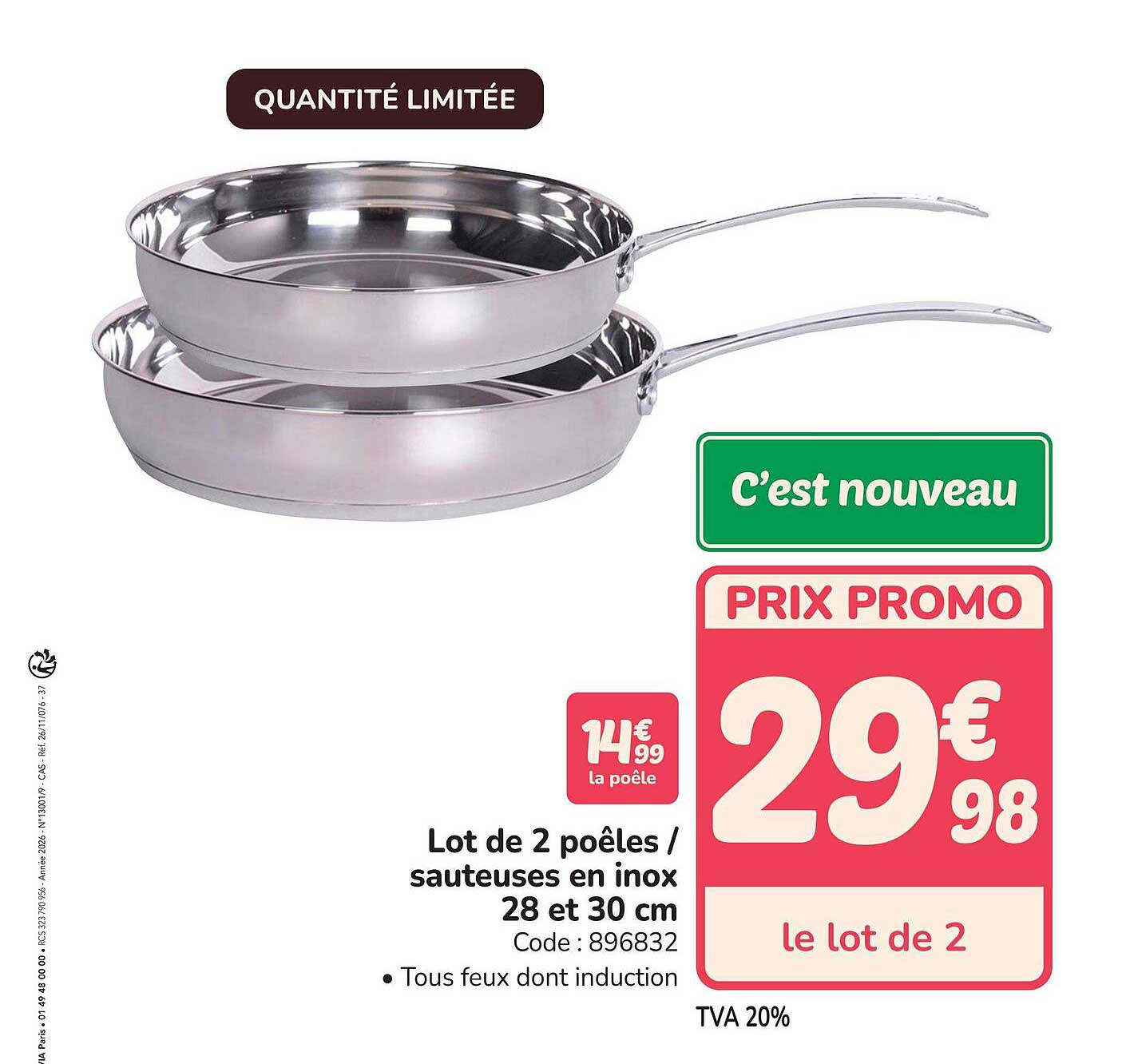 Lot de 2 poêles / sauteuses en inox 28 et 30 cm