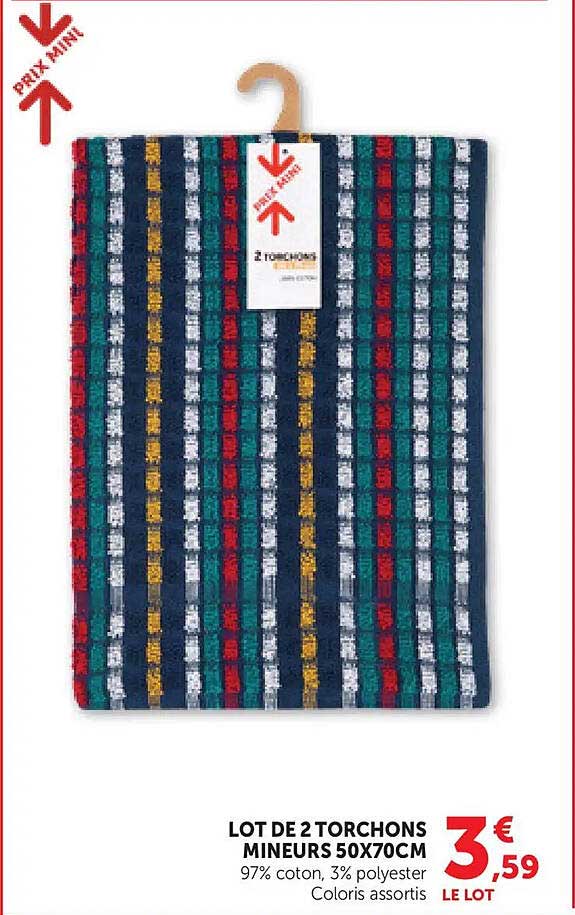 LOT DE 2 TORCHONS MINEURS 50X70CM