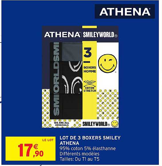 LOT DE 3 BOXERS SMILEY ATHENA