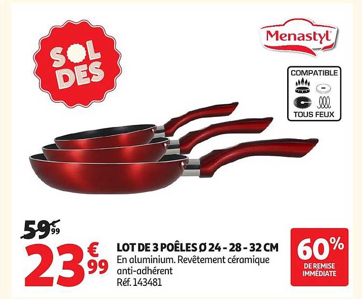 LOT DE 3 POÊLES Ø24 - 28 - 32 CM