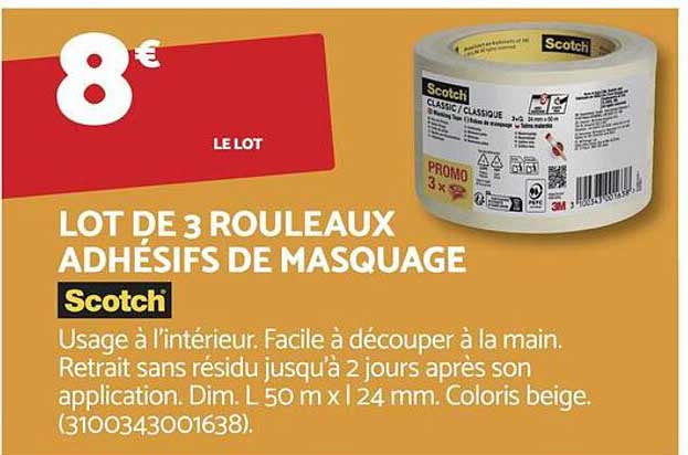 LOT DE 3 ROULEAUX ADHÉSIFS DE MASQUAGE Scotch
