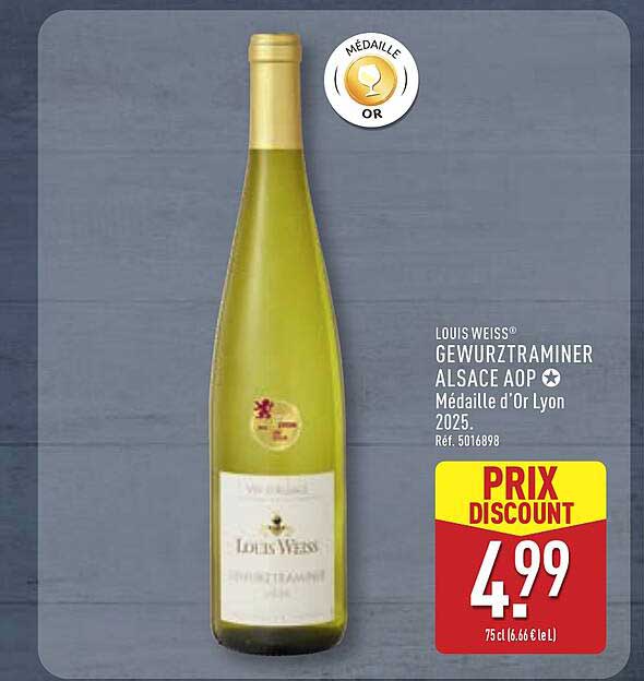 LOUIS WEISS® GEWURZTRAMINER ALSACE AOP Médaille d'Or Lyon 2025.