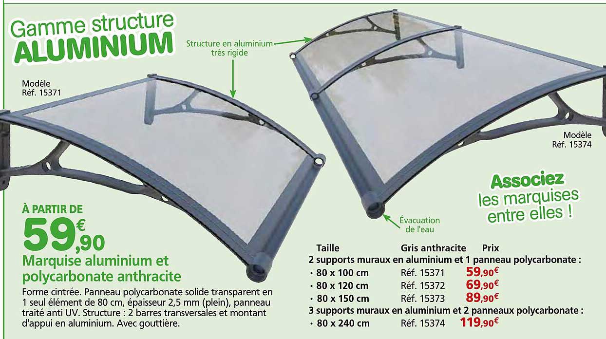 Marquise aluminium et polycarbonate anthracite