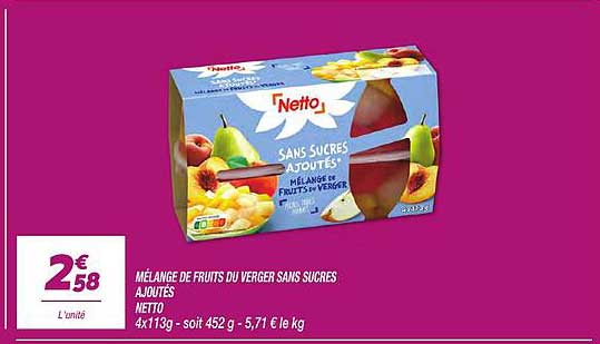MÉLANGE DE FRUITS DU VERGER SANS SUCRES AJOUTÉS NETTO