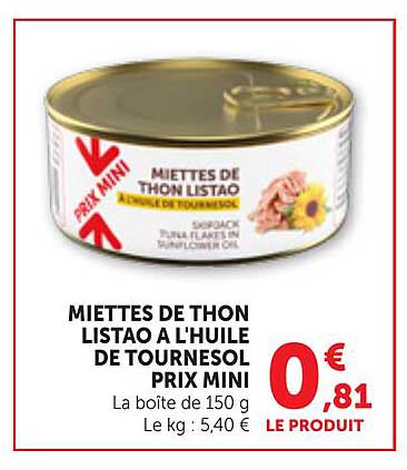 MIETTES DE THON LISTAO A L'HUILE DE TOURNESOL PRIX MINI
