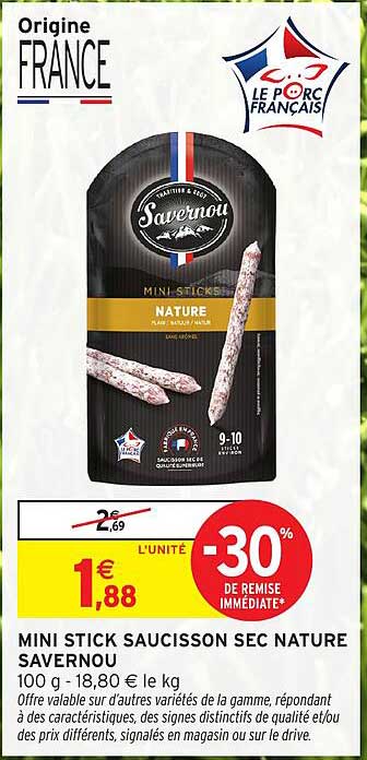 MINI STICK SAUCISSON SEC NATURE SAVERNOIS