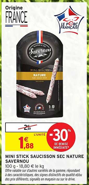 MINI STICK SAUCISSON SEC NATURE SAVERNOU