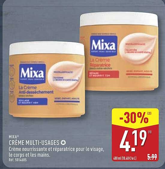 MIXA® CRÈME MULTI-USAGES Crème nourrissante et réparatrice pour le visage, le corps et les mains.