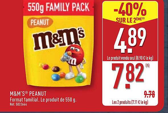 M&M’S® PEANUT Format familial. Le produit de 550 g.