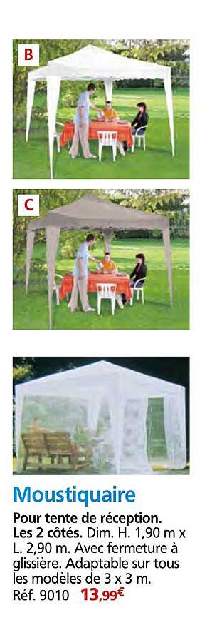 Moustiquaire Pour tente de réception. Les 2 côtés. Dim. H. 1,90 m x L. 2,90 m. Avec fermeture à glissière. Adaptable sur tous les modèles de 3 x 3 m. Réf. 9010