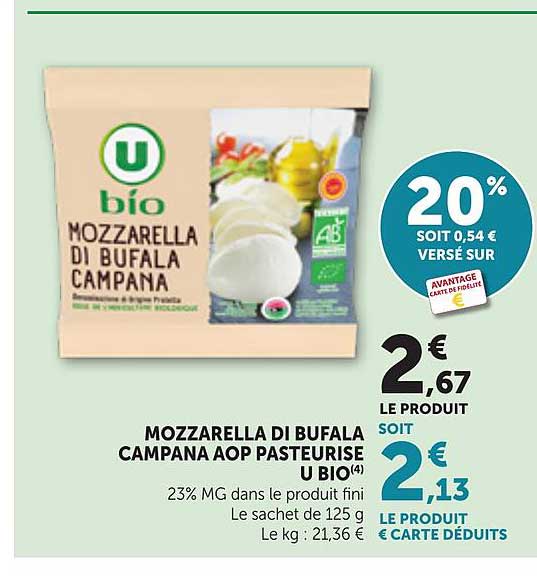 MOZZARELLA DI BUFALA CAMPANA AOP PASTEURISÉ U BIO