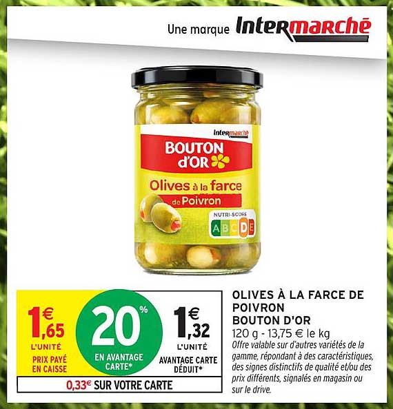 OLIVES À LA FARCE DE POIVRON BOUTON D'OR