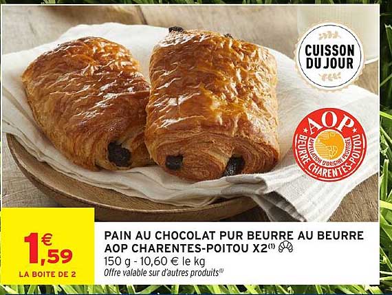 PAIN AU CHOCOLAT PUR BEURRE AU BEURRE AOP CHARENTES-POITOU X2