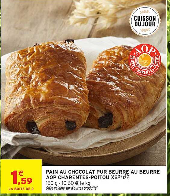 PAIN AU CHOCOLAT PUR BEURRE AU BEURRE AOP CHARENTES-POITOU X2