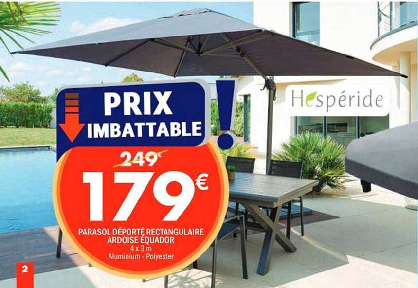 PARASOL DÉPORTÉ RECTANGULAIRE ARDOISE EQUADOR 4 x 3 m - Aluminium - Polyester