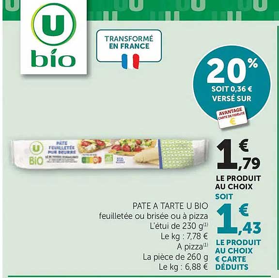 PÂTE À TARTE U BIO feuilletée ou brisée ou à pizza
