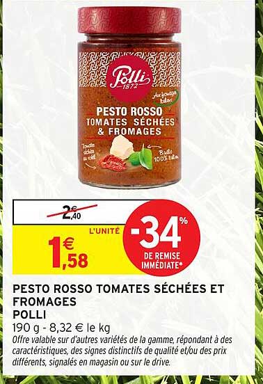 PESTO ROSSO TOMATES SÉCHÉES ET FROMAGES POLLI
