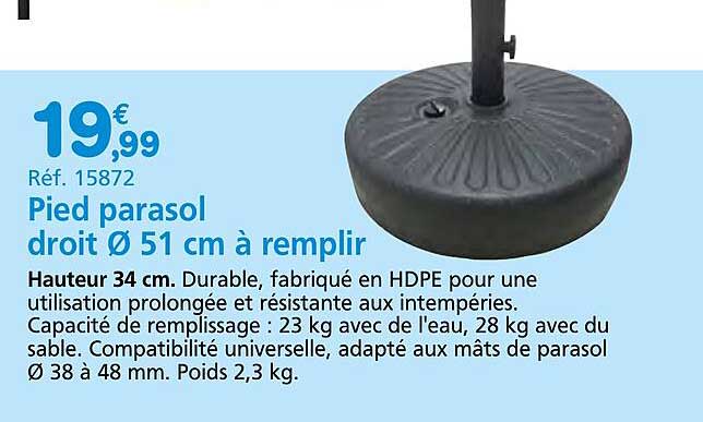 Pied parasol droit Ø 51 cm à remplir