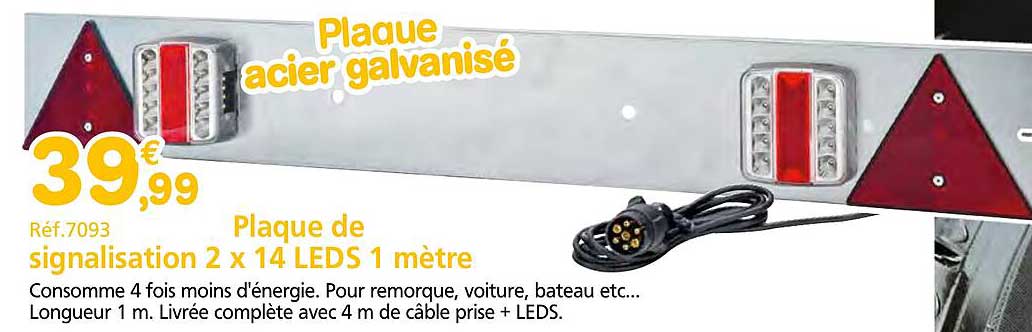 Plaque de signalisation 2 x 14 LEDS 1 mètre