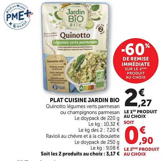 PLAT CUISINE JARDIN BIO Quinotto légumes verts parmesan ou champignons parmesan