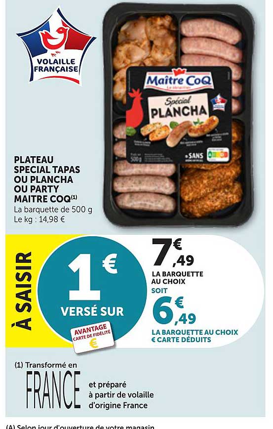 PLATEAU SPECIAL TAPAS OU PLANCHA OU PARTY MAITRE COQ