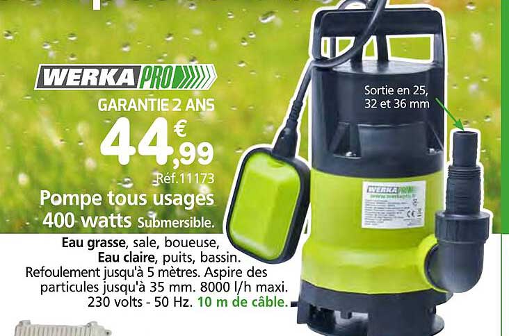 Pompe tous usages 400 watts submersible.
