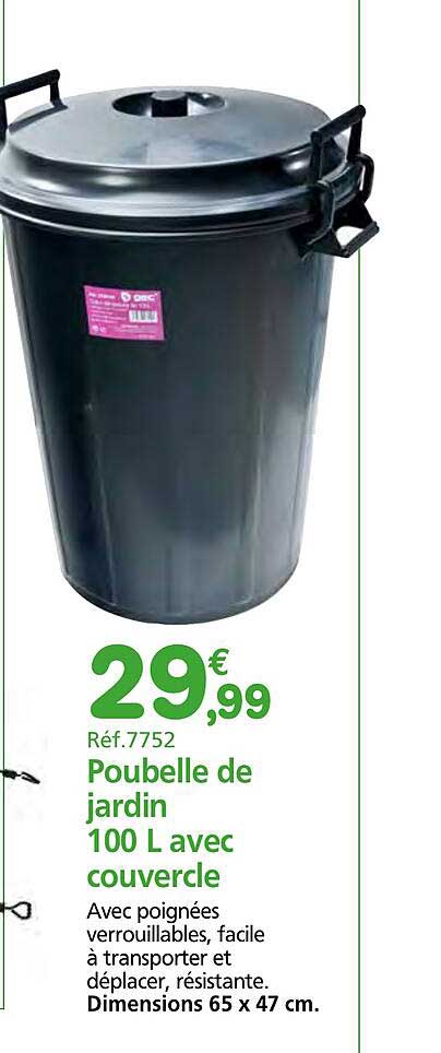 Poubelle de jardin 100 L avec couvercle