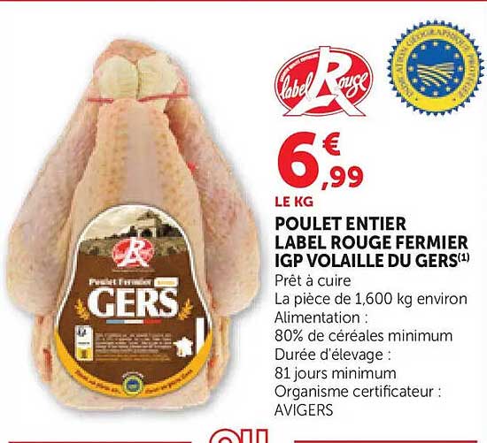 POULET ENTIER LABEL ROUGE FERMIER IGP VOLAILLE DU GERS
