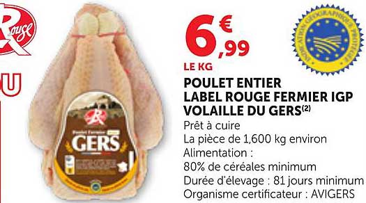 POULET ENTIER LABEL ROUGE FERMIER IGP VOLAILLE DU GERS