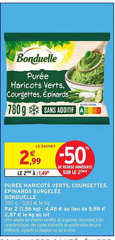 PURÉE HARICOTS VERTS, COURGETTES, ÉPINARDS SURGELÉE BONDUELLE