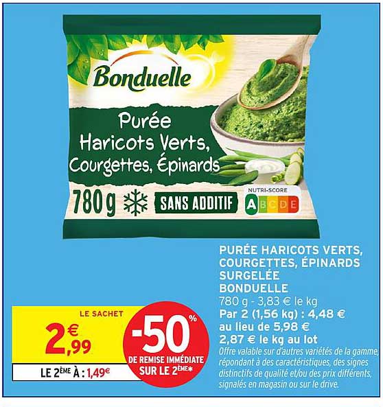 PURÉE HARICOTS VERTS, COURGETTES, ÉPINARDS SURGELÉE BONDUELLE