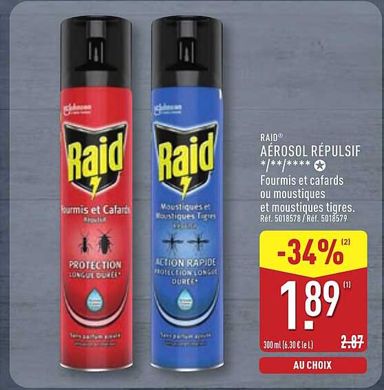 RAID® AÉROSOL RÉPULSIF */**** ✶ Fourmis et cafards ou moustiques et moustiques tigres.