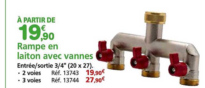 Rampe en laiton avec vannes