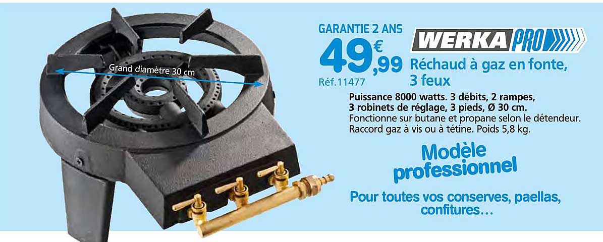 Réchaud à gaz en fonte, 3 feux